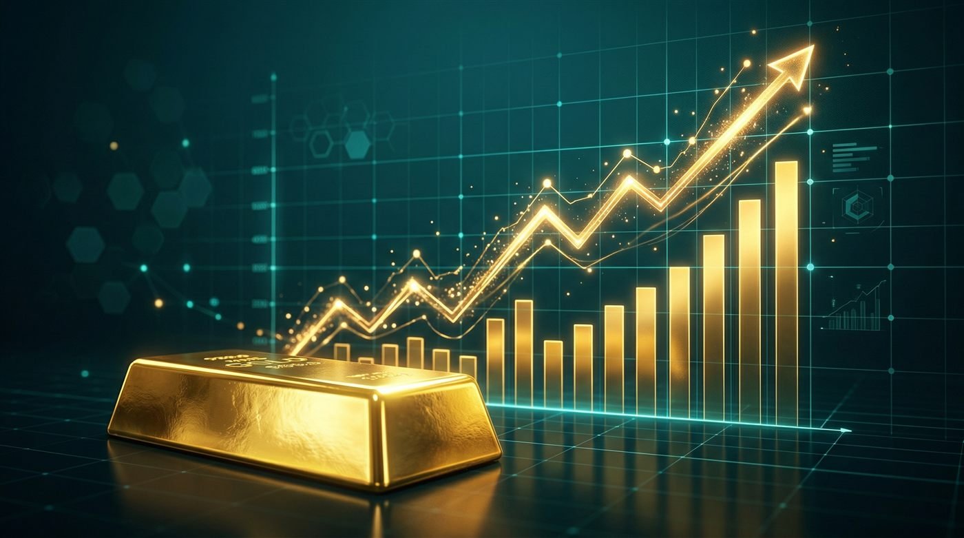 An illustration of a rising gold price trend